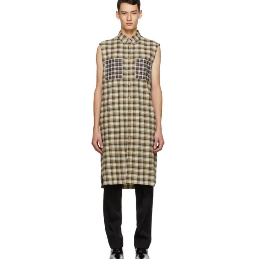 BURBERRY Beige Check Mix Sleeveless Flannel Shirt